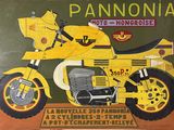 painting of a yellow motorcycle on a green background with the words pannonia on it