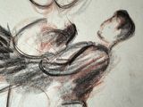 a drawing of a man holding a woman in his arms
