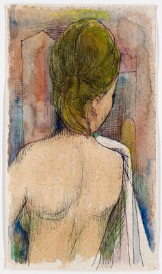 a painting of a woman with a towel on her back