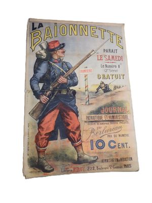 une vieille affiche représentant un homme armé d'un fusil sur fond blanc