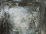 an abstract painting of a dark green and white square