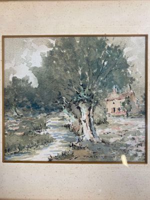 PRAX-BERNARD (XXème siècle). "Maison au bord de la rivière".