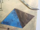 a painting on the wall of a room with a clock on the wall