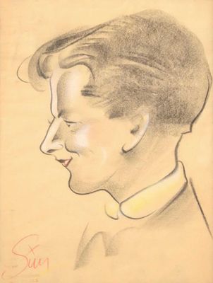 dessin représentant un homme de profil, le sourire aux lèvres