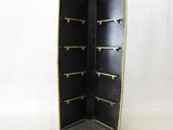 an image of a black and gold display case with gold trim