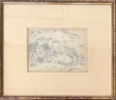 tableau représentant un cheval et son cavalier dans un paysage montagneux, dans un cadre doré
