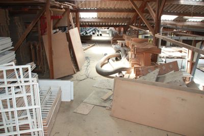 a large room with a lot of wood in it