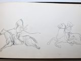drawing of a man riding a horse next to a drawing of a man on a horse