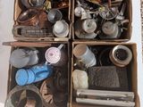 two boxes filled with assorted items sitting on the floor
