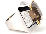 silver and gold ring with smokyite and diamond accents