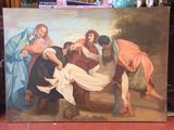 une photo d'un tableau représentant Jésus porté par un groupe de personnes