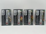 four packs of cigarettes are lined up on a white surface