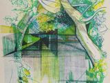 une image représentant un dessin d'un arbre et d'un banc dans un parc