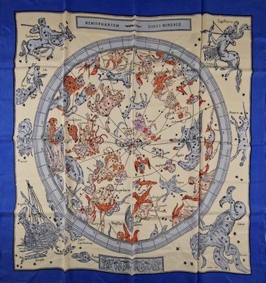 a blue and white scarf with a map of the world on it