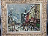 an image of a painting of a street scene with a man on a horse drawn carriage