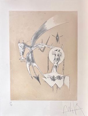 dessin représentant un homme avec un oiseau sur la tête et une femme avec un oiseau sur la tête