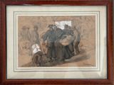 painting of a group of men and women walking down a street