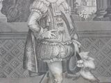 painting of a man in a suit with a dog on a leash