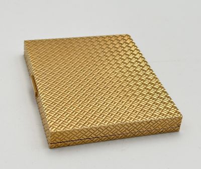 POUDRIER en or jaune 750 mil.  guilloché à motif de vannerie, cadre de - Photo 1