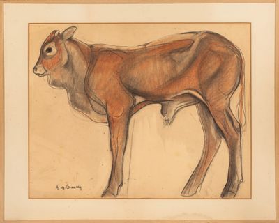 dessin représentant une vache brune debout devant un fond blanc