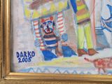 a picture of a painting of a man and a dog
