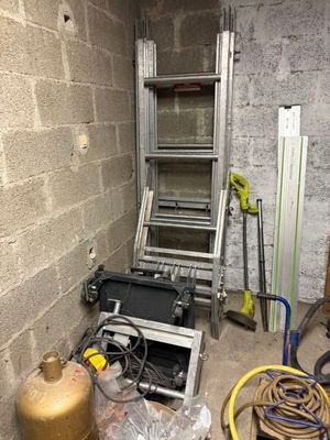 an image of a room with a ladder and a fire hydrant