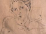 drawing of a woman ' s head in profile with her eyes closed