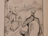 illustration of a couple of men sitting at a table in front of a window