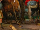 a painting of a man riding a horse next to a man on a horse