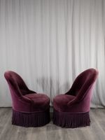 Paire de fauteuils chauffeuses en bois garni d'un velours vi… (photo 4)