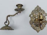 pair of antique brass wall sconces with a bird on a branch and a bird on a flower