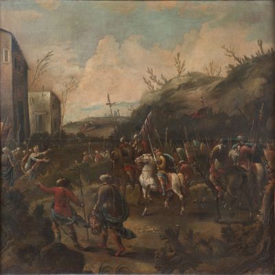an image of a painting of a group of men on horseback