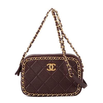 Sac à bandoulière Chanel en cuir matelassé marron, à chaîne