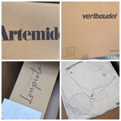several pictures of a box with various items inside of it