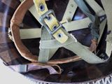 a close up of a helmet on a table