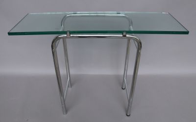 Console rectangulaire à piètement en tube chromé et tablette…