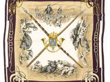 un foulard carré orné d'une image représentant un cheval et son cavalier
