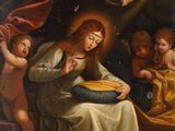 an image of a painting of a woman holding a baby in her lap