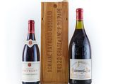 two bottles of red wine and a wooden box