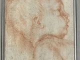 an image of a drawing of a baby ' s head in a silver frame