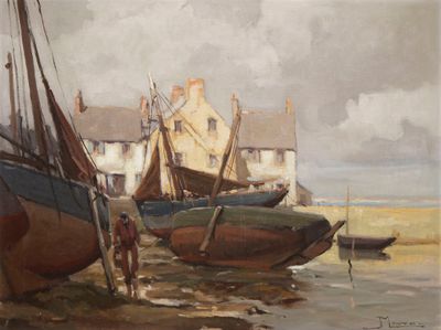 MAREC Jean, Port à marée basse - Huile sur toile 1901-1972
