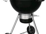 an image of a black barbecue grill with wheels on a white background