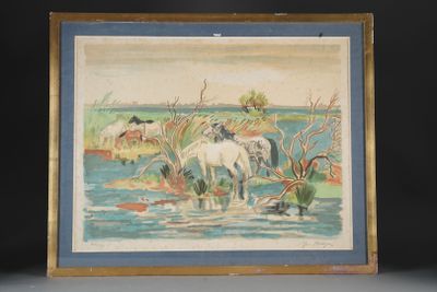 YVES BRAYER (FRANCE/ 1907 - 1990) Chevaux en Camargue Lithog…