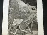 an image of a black and white drawing of a man on a horse