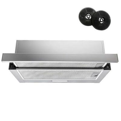 an image of a stainless steel range hood with two speakers