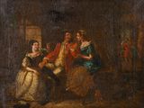 une image représentant un tableau où l'on voit deux femmes et un homme dans une pièce