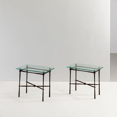 ITALIAN MANUFACTURE Two side tables. wrought iron, brass,... - 85599758 ...
