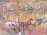 une peinture représentant un groupe de personnes à cheval