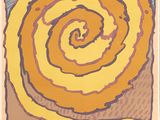 un dessin représentant une spirale jaune et marron sur fond blanc
