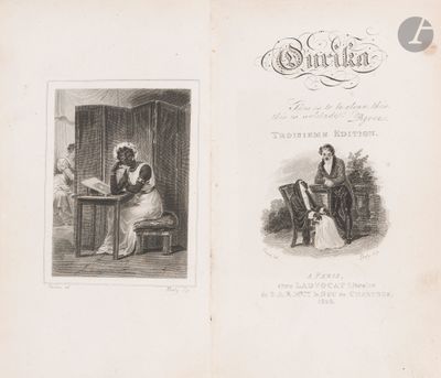 an old book with two pictures of people sitting at a table